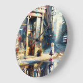 ファンタジーかわいい女の子のショップウィンドウ ラージ壁時計 (傾斜)