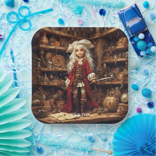 ファンタジーかわいい女の子の海賊帽 ペーパープレート (パーティー)