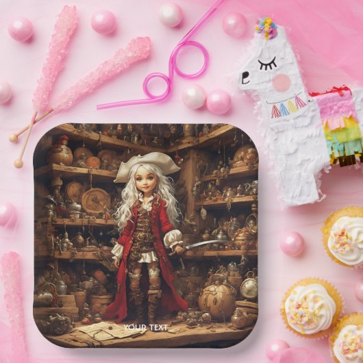 ファンタジーかわいい女の子の海賊帽 ペーパープレート (パーティー)