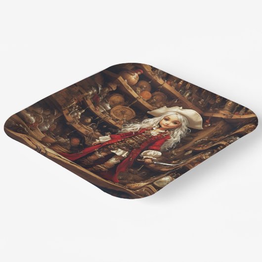 ファンタジーかわいい女の子の海賊帽 ペーパープレート (傾斜あり)