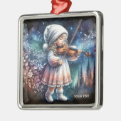 ファンタジーかわいい女の子の音楽バイオリン メタルオーナメント (左)