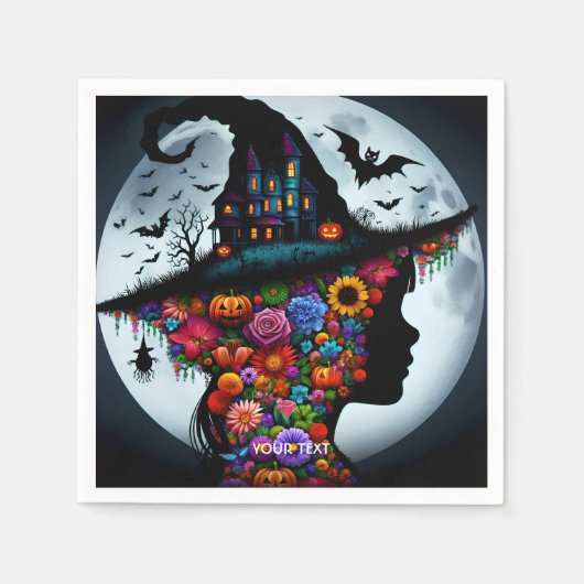 ファンタジーかわいい女の子ウィッチハロウィーン スタンダードカクテルナプキン (正面)