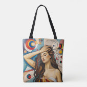 ファンタジーかわいい女の子キュービストスタイル トートバッグ (裏面)