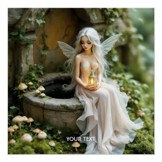 ファンタジーかわいい女の子マッシュルームランタン ポスター (正面)