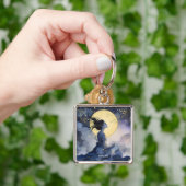 ファンタジーかわいい女性の木の月 キーホルダー (手)