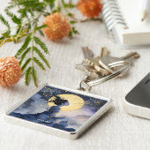 ファンタジーかわいい女性の木の月 キーホルダー (側面)