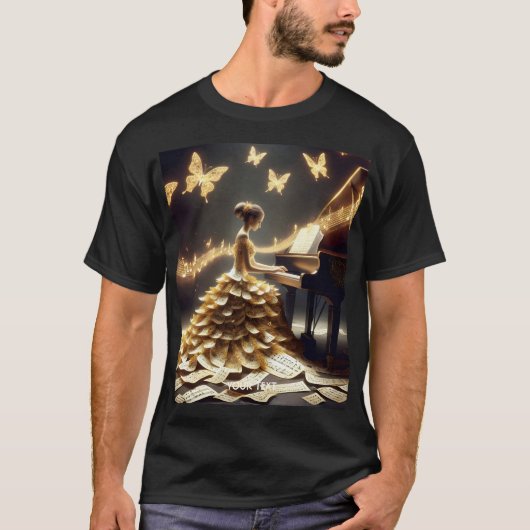ファンタジーかわいい女遊の子のピアノ Tシャツ (正面)