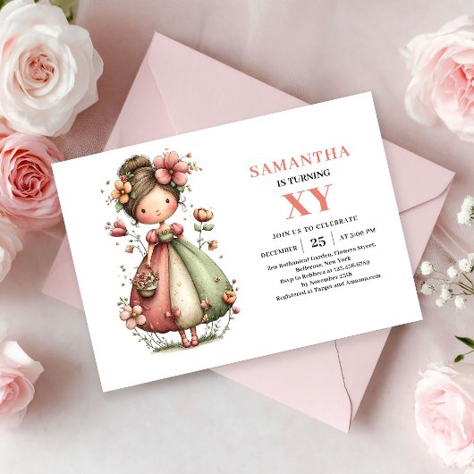 ファンタジーかわいい妖精の女の子の誕生日パステル招待状 招待状