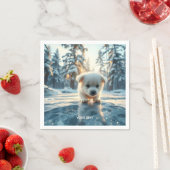 ファンタジーかわいい子犬の冬の雪 スタンダードカクテルナプキン (インサイチュ)