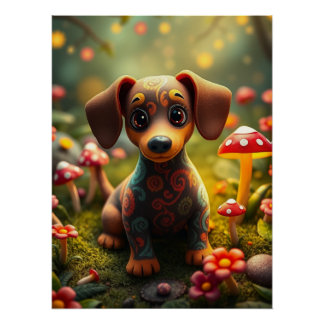 ファンタジーかわいい子犬アート ポスター
