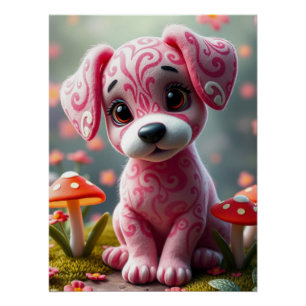 ファンタジーかわいい子犬アート ポスター