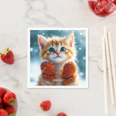 ファンタジーかわいい子猫ミトン雪 スタンダードカクテルナプキン (インサイチュ)