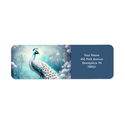 ファンタジーかわいい孔雀の氷の冬 ラベル (正面)