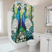 ファンタジーかわいい孔雀ステンドグラス シャワーカーテン (インサイチュ)