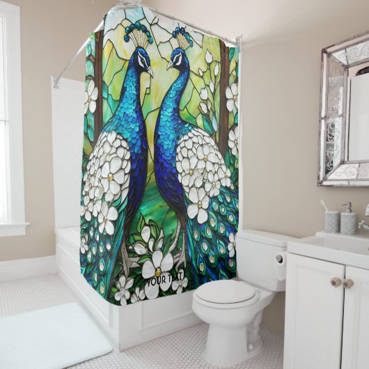 ファンタジーかわいい孔雀ステンドグラス シャワーカーテン (インサイチュ)