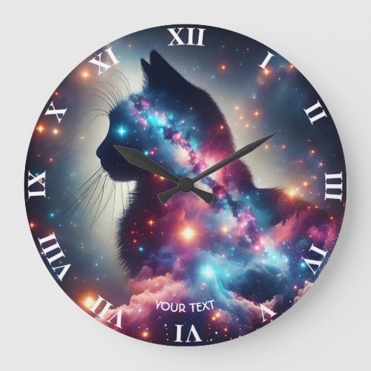 ファンタジーかわいい宇宙キャットスターズ ラージ壁時計 (正面)