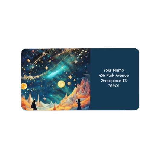 ファンタジーかわいい宇宙ムーンマウンテンズ ラベル (正面)