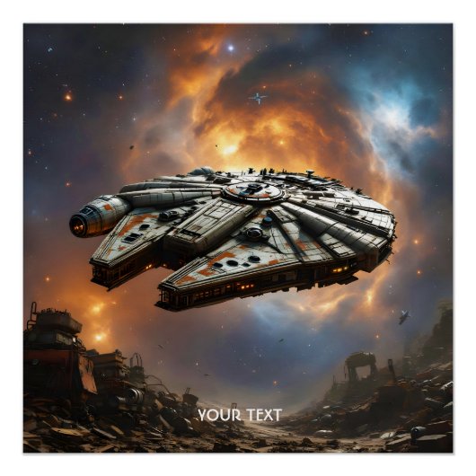 ファンタジーかわいい宇宙船宇宙惑星 ポスター (正面)