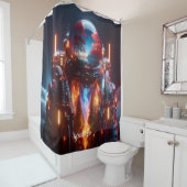ファンタジーかわいい宇宙飛行士の風景火災 シャワーカーテン (インサイチュ)