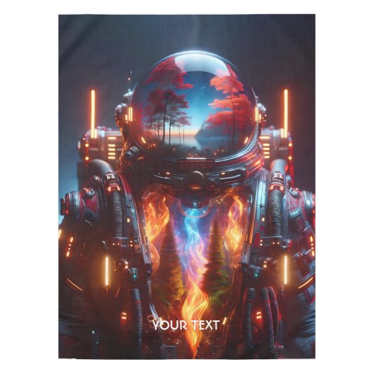ファンタジーかわいい宇宙飛行士の風景火災 テーブルクロス (正面)