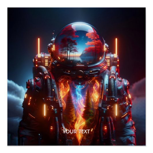 ファンタジーかわいい宇宙飛行士の風景火災 ポスター (正面)