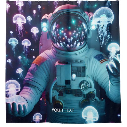 ファンタジーかわいい宇宙飛行士クラゲ宇宙 シャワーカーテン (正面)