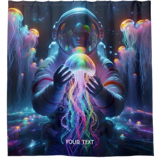 ファンタジーかわいい宇宙飛行士クラゲ宇宙 シャワーカーテン (正面)