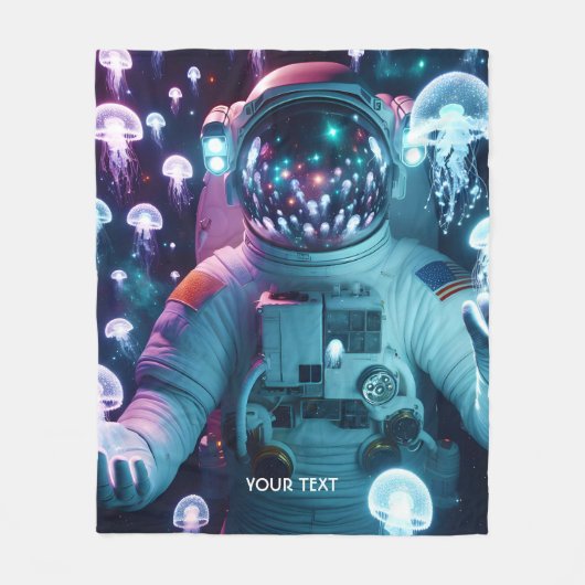ファンタジーかわいい宇宙飛行士クラゲ宇宙 フリースブランケット (正面)