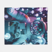 ファンタジーかわいい宇宙飛行士クラゲ宇宙 フリースブランケット (正面(横))