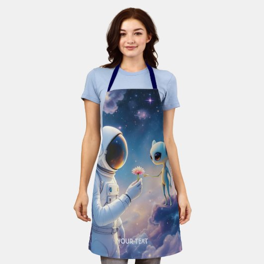 ファンタジーかわいい宇宙飛行士宇宙の花 エプロン (着用した状態)