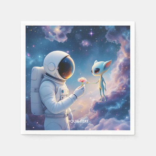 ファンタジーかわいい宇宙飛行士宇宙の花 スタンダードカクテルナプキン (正面)