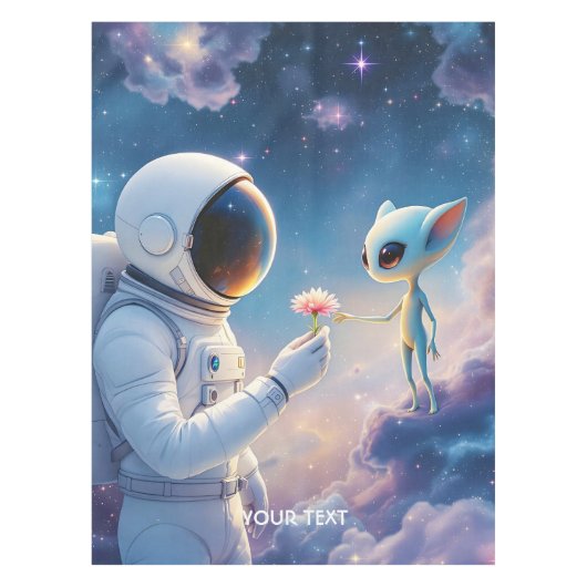 ファンタジーかわいい宇宙飛行士宇宙の花 テーブルクロス (正面)