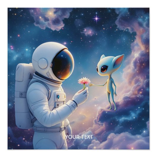 ファンタジーかわいい宇宙飛行士宇宙の花 ポスター (正面)