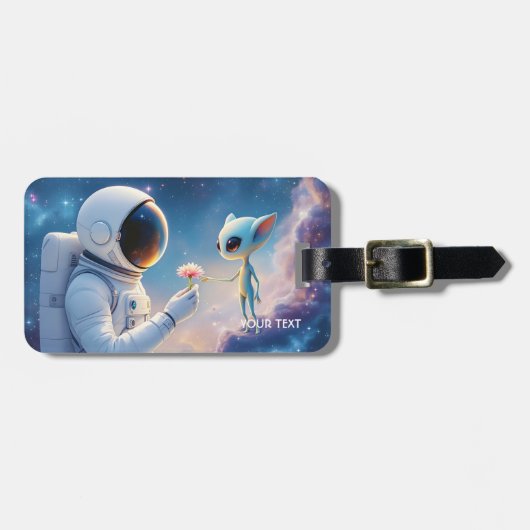 ファンタジーかわいい宇宙飛行士宇宙の花 ラゲッジタグ (正面横)