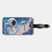 ファンタジーかわいい宇宙飛行士宇宙の花 ラゲッジタグ (裏面横)