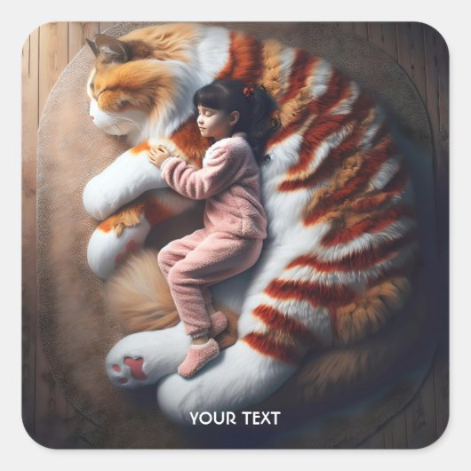 ファンタジーかわいい寝猫娘 スクエアシール (正面)