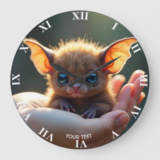 ファンタジーかわいい小さなこうもりハンド ラージ壁時計 (正面)