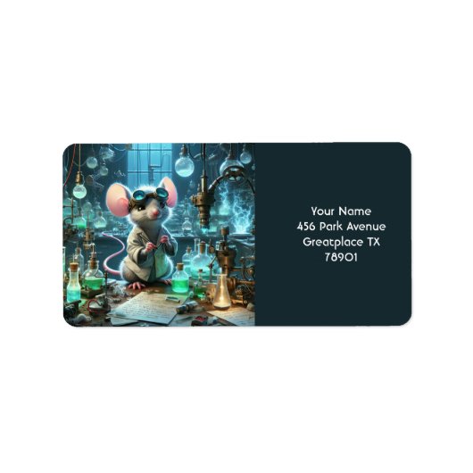 ファンタジーかわいい小さなネズミ科学者 ラベル (正面)