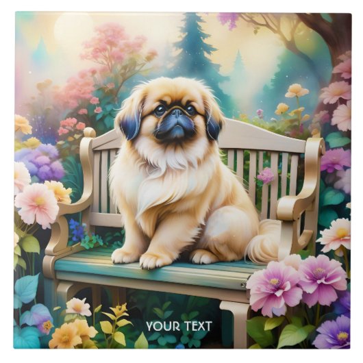 ファンタジーかわいい小犬の花 タイル (正面)