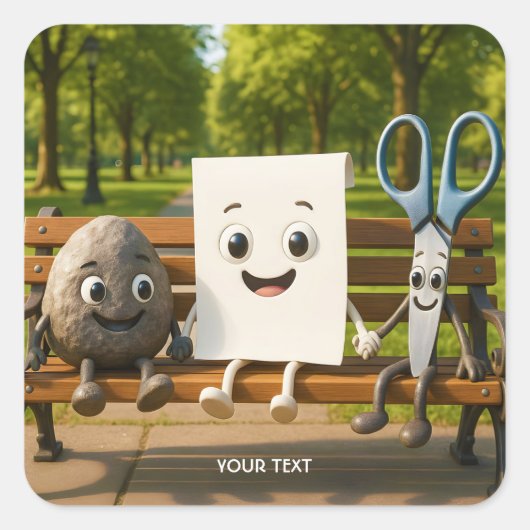 ファンタジーかわいい岩紙はさみ スクエアシール (正面)