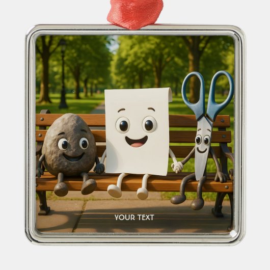 ファンタジーかわいい岩紙はさみ メタルオーナメント (正面)