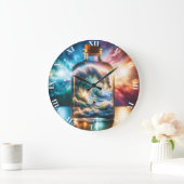 ファンタジーかわいい嵐のボトル ラージ壁時計 (ホーム)