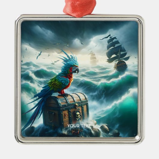 ファンタジーかわいい嵐の海の海賊 メタルオーナメント (正面)
