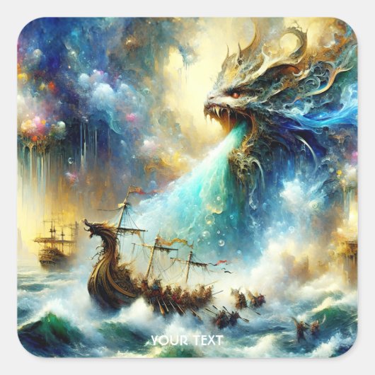 ファンタジーかわいい嵐の海船 スクエアシール (正面)
