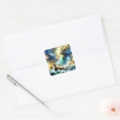 ファンタジーかわいい嵐の海船 スクエアシール (封筒)