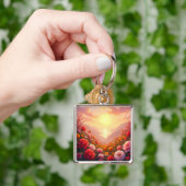ファンタジーかわいい川の花の夕日 キーホルダー (手)