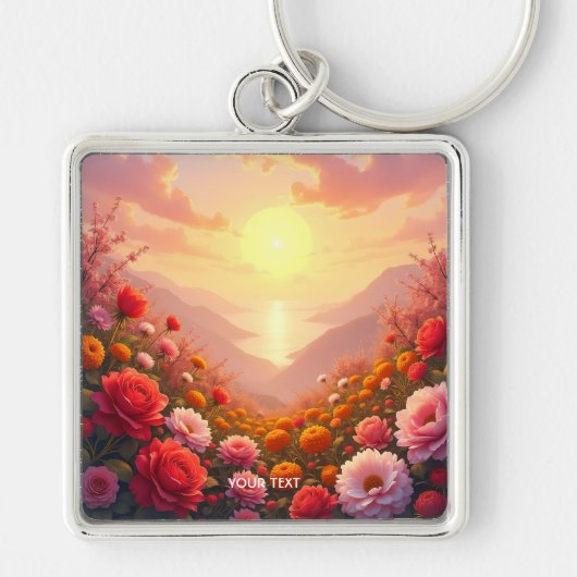 ファンタジーかわいい川の花の夕日 キーホルダー (正面)