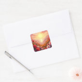 ファンタジーかわいい川の花の夕日 スクエアシール (封筒)