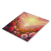 ファンタジーかわいい川の花の夕日 タイル (側面)
