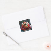 ファンタジーかわいい怒ったりんごカニ スクエアシール (封筒)